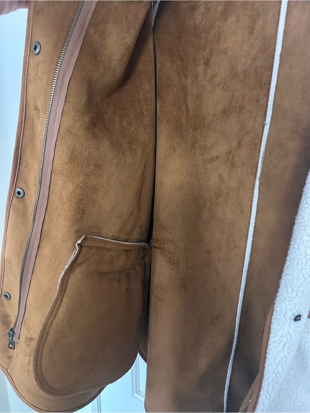 Old Navy Cream Sherpa Coat with Brown Trim - Picture 4 of 6